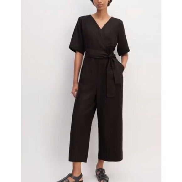 Everlane The Wrap Linen Jumpsuit New Size 00 Black $148 - Picture 1 of 10